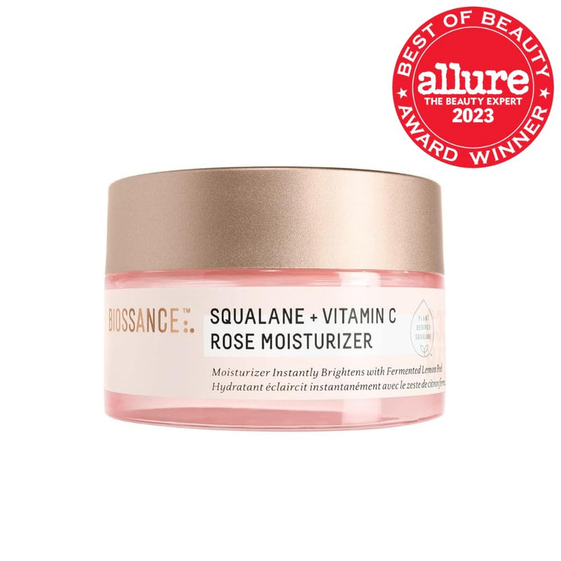 BIOSSANCE Squalane + Vitamin C Rose Face Moisturizer, 1.69 Fl Oz | Antioxidant-rich day/night face lotion, Even skin tone & reduce discoloration, Hydrates and smooths fine lines