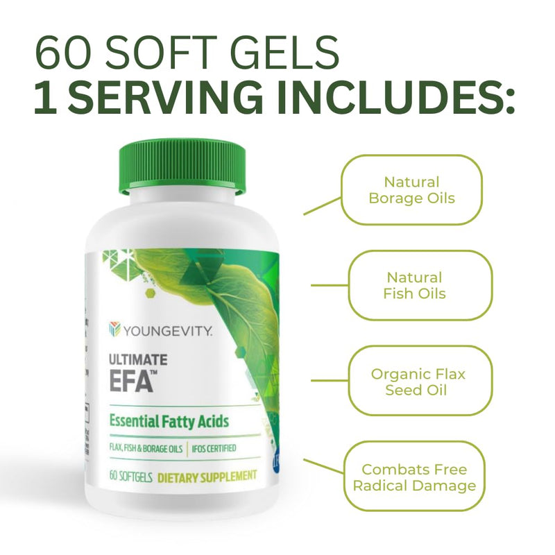 [Australia] - Youngevity Ultimate EFA - Organic Source of Essential Fatty Acids | Supports Heart Health | Made from Borage, Flax & Fish Oil | 60 Soft Gel Capsules 60 Count (Pack of 1) 