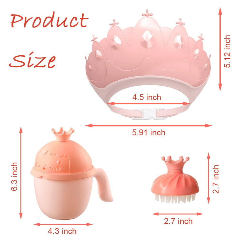 [Australia] - Baby Shower Cap Shield, Baby bath set shower cap/water cup/massage brush,Visor Hat for Eye and Ear Protection for 0-9 Years Old Children,Cute Crown Shape Makes the Baby Bath More Fun (Pink) Pink 