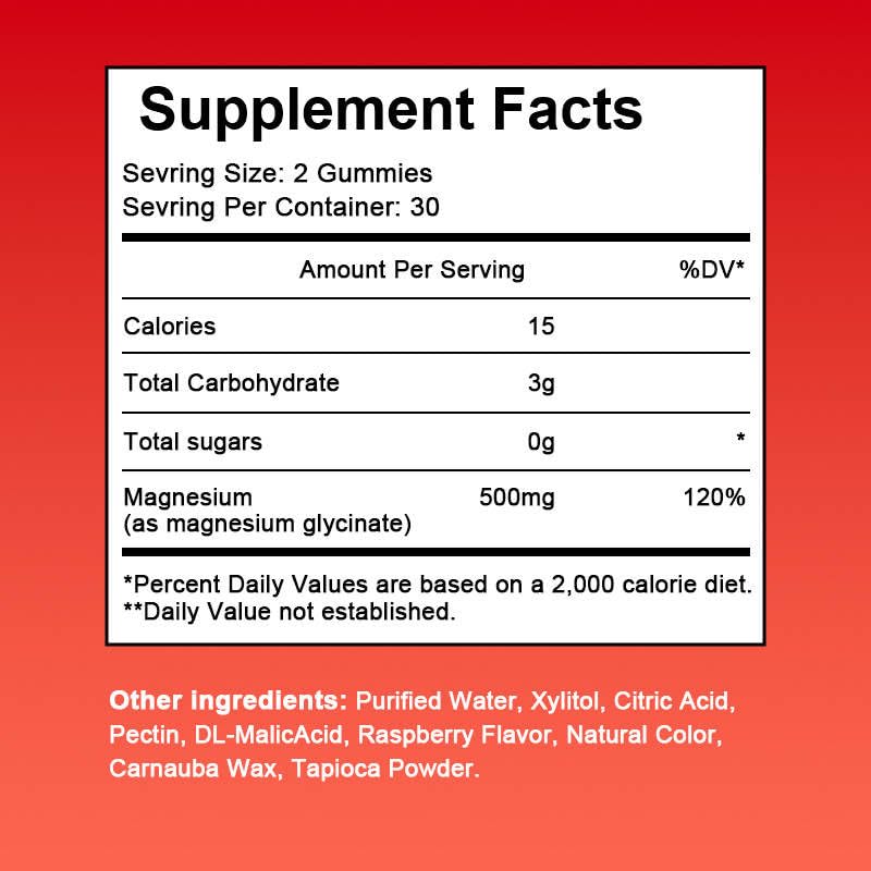 Magnesium Bliss: Raspberry Gummy Bears for Enhanced Focus, Restful Sleep, and Balanced Blood Sugar (500mg Magnesium Glycinate) - 60 Gummies