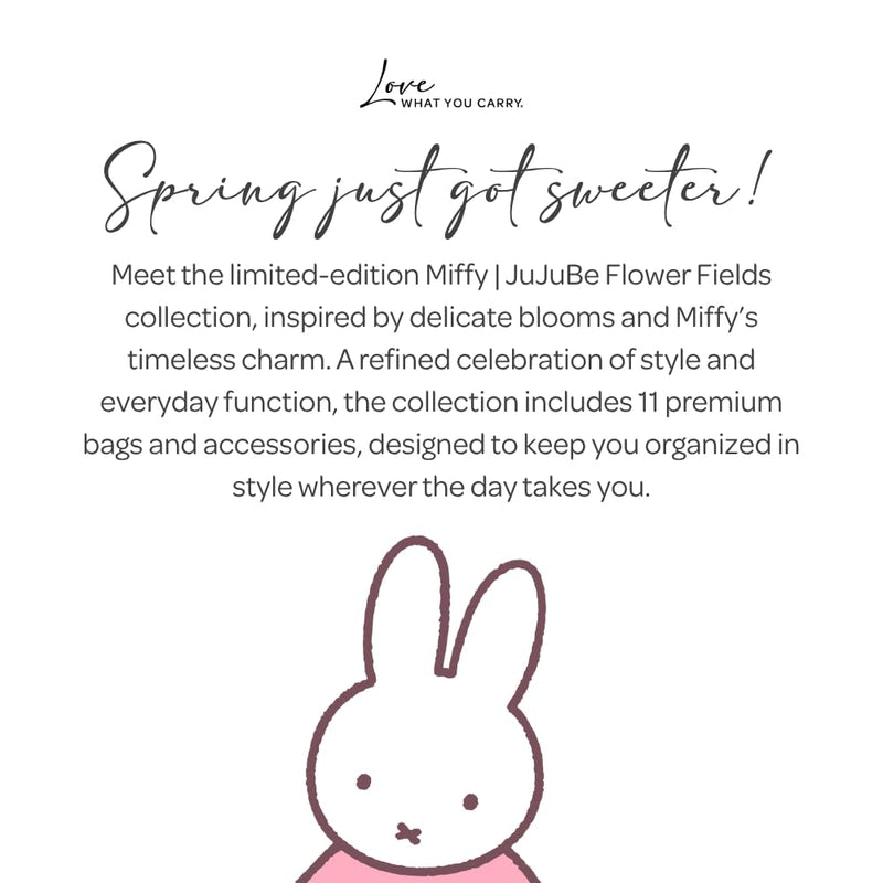 JuJuBe Miffy Flower Fields Travel Makeup Bag for Women, Portable Cosmetic Toiletry Bag, Zipper Makeup Organizer Pouch for Skincare, Brushes & Accessories