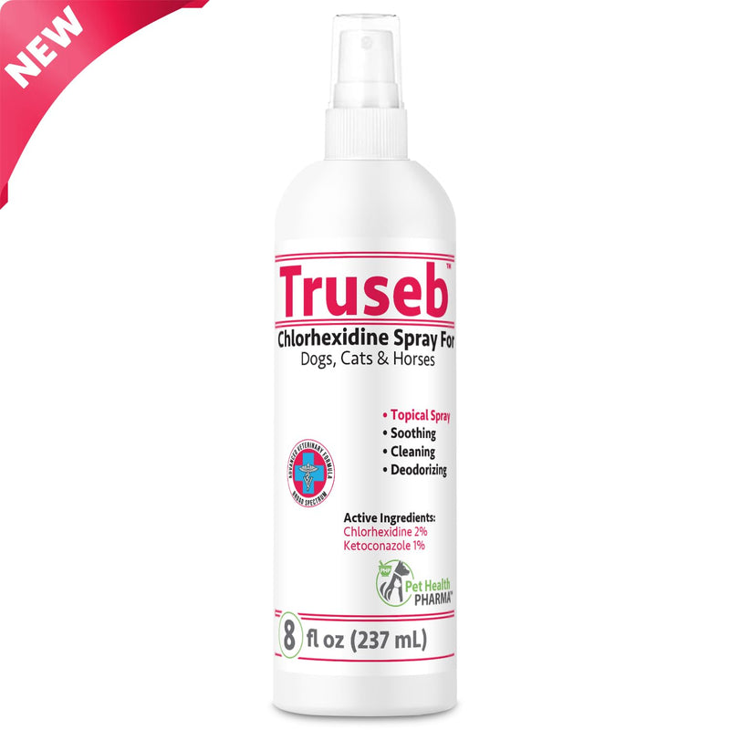 Truseb All Natural Chlorhexidine Spray Topical Ketoconazole and Chlorhexidine Spray for Dogs, Cats & Horses with Aloe Vera (USA) (Ketoconazole & Chlorhexidine Spray, 8 oz) - PawsPlanet Australia