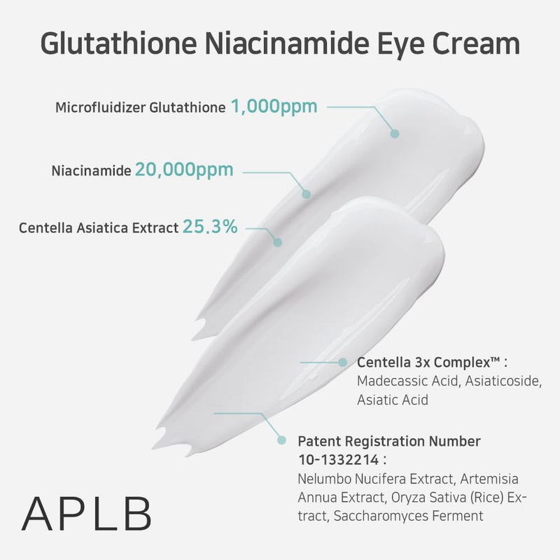 APLB Glutathione Niacinamide Eye Cream | LIPO GLUTA NIAC CEN™ 27.4% 0.68 FL.OZ/Korean Skincare, Eye cream for dark circles and puffiness, Improve elasticity & provide moisture around eye region