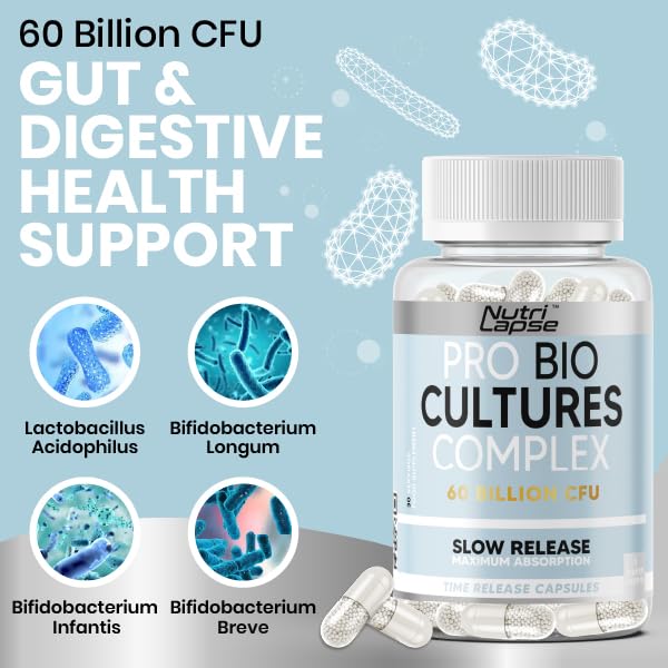 Bio Culture Probiotics Complex, 60 Billion CFU, Advanced Granular Biotechnology Capsules Slow-Release Maximum absorbtion for Gut Health. 60 count (Pack of 1)