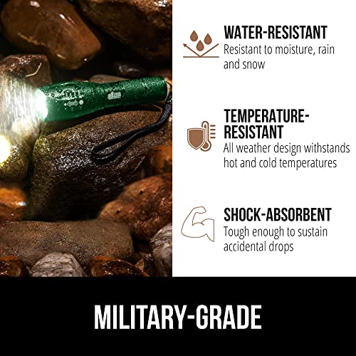 GORILLA GRIP Luggage Straps and Tactical Flashlights, Luggage Straps Tightening Belts 8 Pack in Green, Tactical Flashlight Adjustable Mode 2 Pack in Hunter Green, 2 Item Bundle