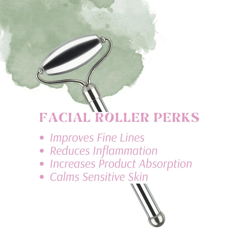 Stainless Steel Ice Roller & Rose Quartz Facial Set | Luxury Skin Care Tools for Lymphatic Drainage, Product Absorption, Skin Tightening, & Relaxation