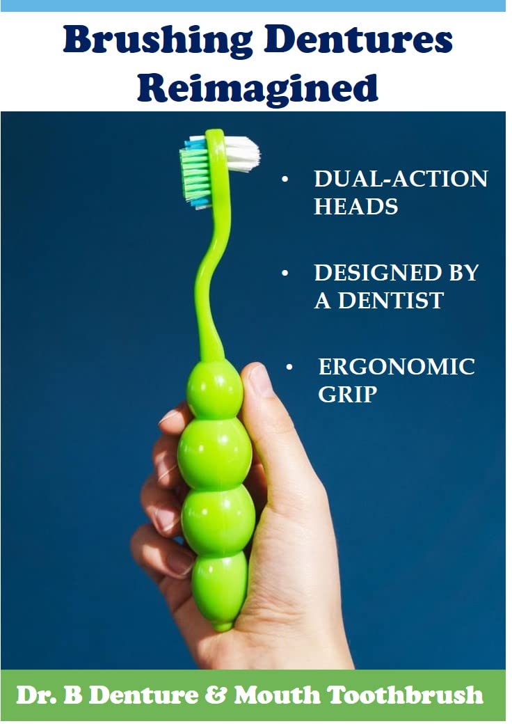 [Australia] - Dr. B Dental Solutions Ergonomic Denture Toothbrush Extra Soft Bristles, Removes Stains & Odor Precision Design for Implants & Overdentures Single Blue Pack 