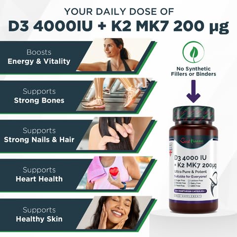 Best Immune Natural Vitamin D3 2000IU K2 MK7 100mcg Premium Quality 100 Capsules Immune Support Perfect Proportions Maximum Absorption