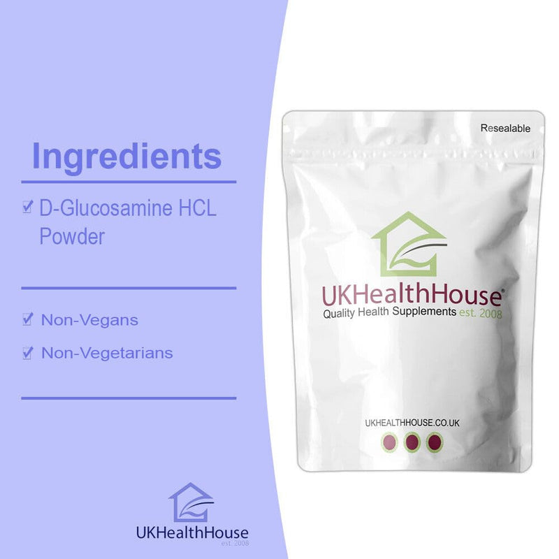 UKHealthHouse Glucosamine Hydrochloride Powder Joint and Cartillage Support Extra Strength 40 Mesh D-Glucosamine HCL Powder HCL Supplement (250g) 250g