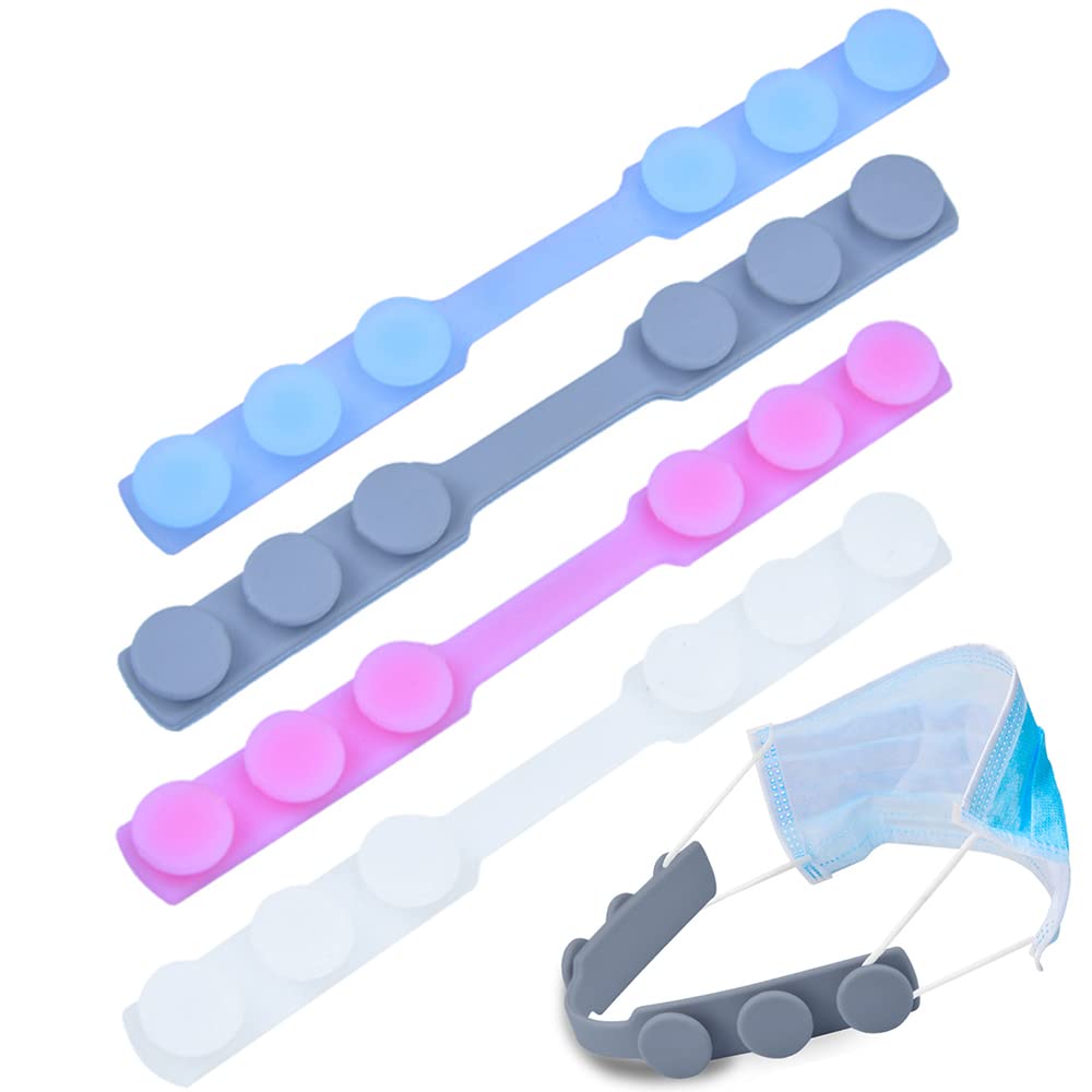 Silicone Mask Extender Soft Extension with Earrings Stand Mask Buckle Mask Hook Adjustable Extended Belt Ear Protection Sport Fan Buckle (Clear White + Light Gray + Sky Blue + Pink)