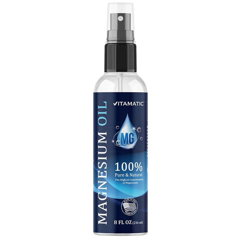 Vitamatic Pure Magnesium Oil Spray - 8 OZ - USP Grade Magnesium Spray, No Unhealthy Trace Minerals