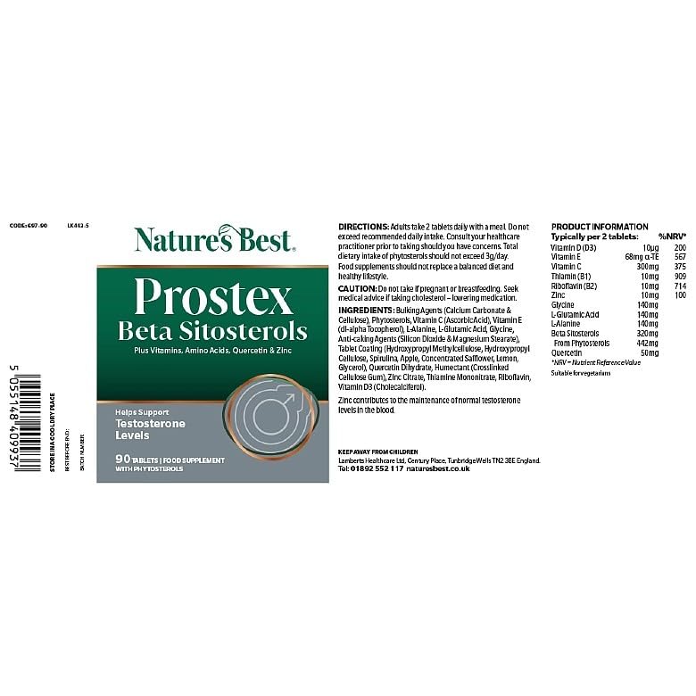 Nature’s Best Prostex - High Strength Men’s Health Supplement with Beta Sitosterol, Zinc & Vitamin D3 - Testosterone, Fertility & Immune Support - 90 Vegan Tablets (1+ Month Supply)