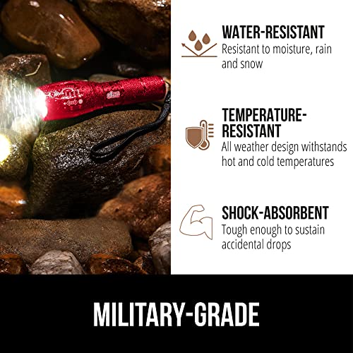 GORILLA GRIP Luggage Straps and Tactical Flashlights, Luggage Straps Tightening Belts 4 Pack, Tactical Flashlight Adjustable Mode 2 Pack, Both in Red, 2 Item Bundle