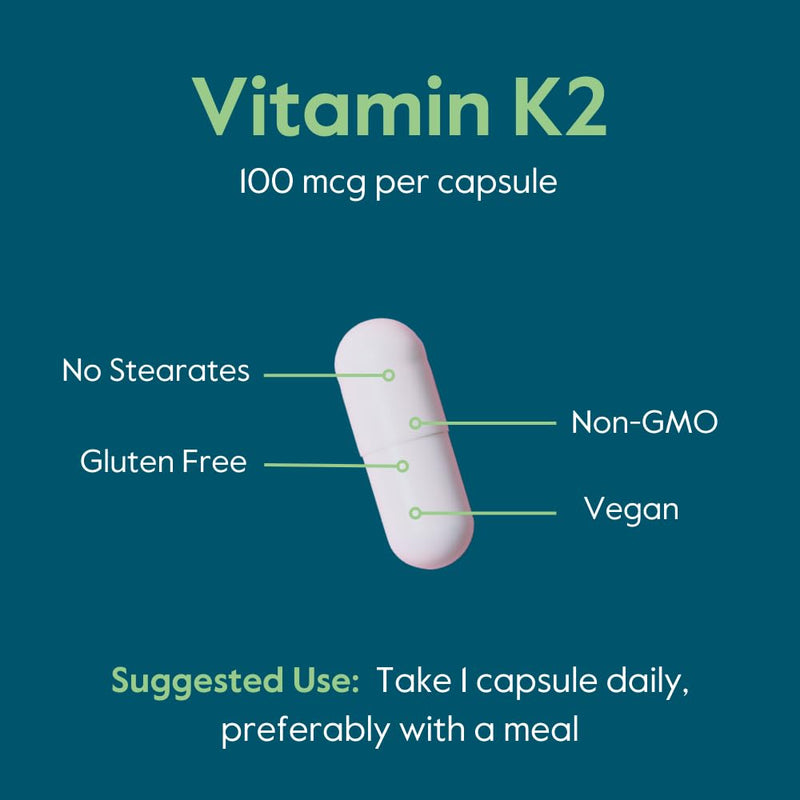 BESTVITE Vitamin K2 100mcg as MK-7 (240 Veg Caps)(120x2) | w/ Patented K2Vital - No Stearates - Vegan - Non GMO - Gluten Free - Easy to Swallow Capsules 120 Count (Pack of 2)