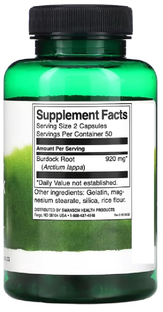 [Australia] - Swanson - Full Spectrum Burdock Root 460 mg | Skin and Liver Support - 100 Capsules 