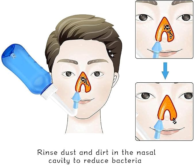 Neti Pot,Sinus Rinse Kit,Neti Pot Sinus Rinse,300ml Neti Pot Sinus Rinse Kit with 60 Packets Nasal Wash Salt and Thermometer Sticker, Nasal Sinus Rinse Kit for Adult & Kid (300ml)