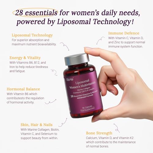 Liposomal Multivitamin for Women, 28 Vitamins & Minerals – Boost Energy, Immune Support, Antioxidant Power & Hair, Skin, Nail, Bone Health, 60 Capsules, 1 Month Supply