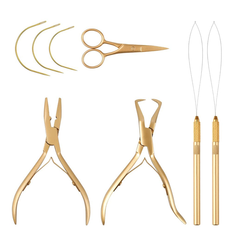 [Australia] - Hair Extension Pliers Kit Microlink Pliers for Extensions Hair Extension Beading Tool Hair Needle Pulling Hook Hair Styling Bead Closer and Remover Pliers Gold 
