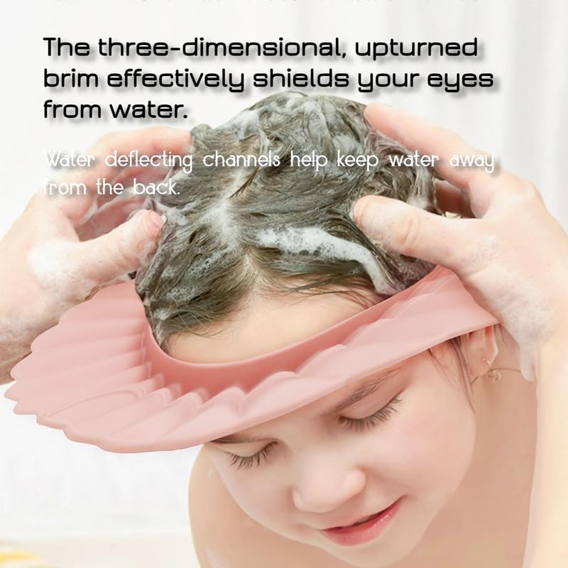 [Australia] - Baby Shower Cap Shield, Pink Bathing Cap Bath Hat Bathing Safe Silicone Protection, Soft Adjustable Visor Hat for Protector Head Eye Ear 