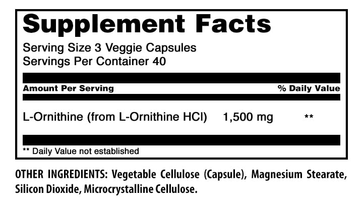 Amazing Formulas L-Ornithine 1500 Mg Per Serving Veggie Capsules Supplement | Non-GMO | Gluten Free | Made in USA (120 Count) Unflavored - 120 Count
