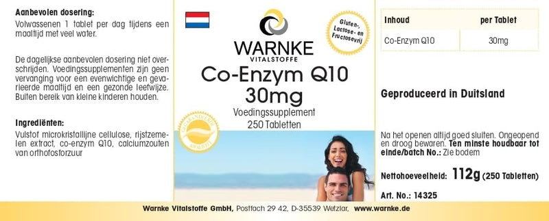 [Australia] - Coenzyme Q10 30mg - 250 tablets - CoQ10 tablets - vegan - bulk pack | Warnke vital substances - German pharmacy quality 
