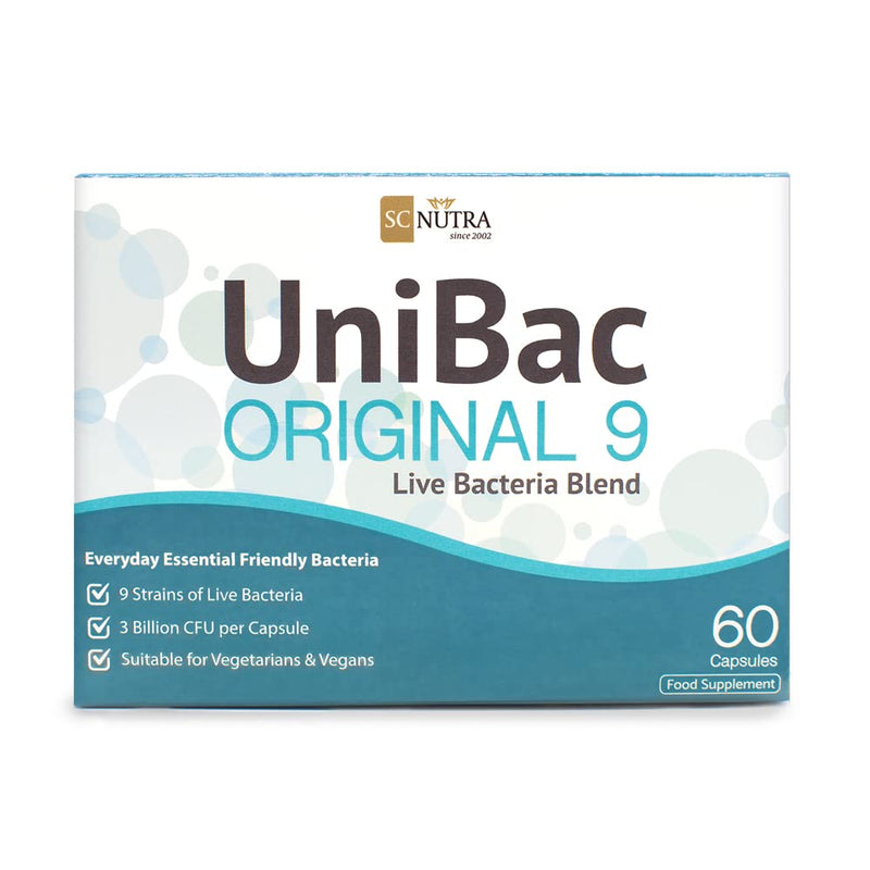 UniBac Original 9 – Unified Bacteria – Daily Probiotics for Gut & Digestive Balance – 9 Strain Live Culture Blend – 6 Billion CFU – Vegan Capsules (60 Count)