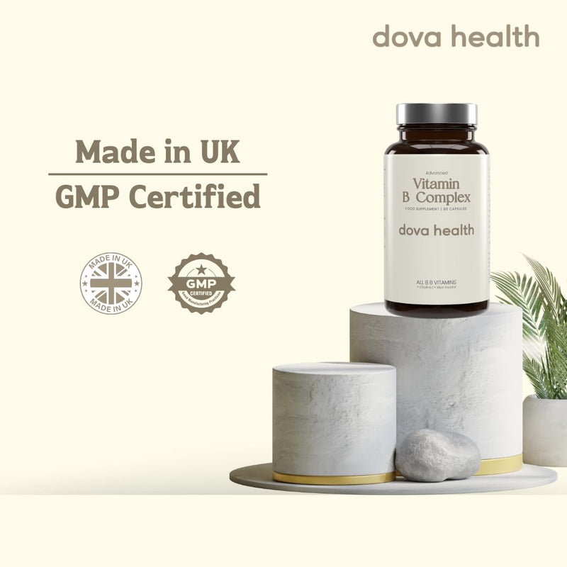 Vitamin B Complex High Strength | All 8 B Vitamins + Myo - Inositol & Choline | B1-B2-B3-B5-B6-B9-B12-B7 (Biotin), Folate | Clean, No Additives or Fillers | Made in UK