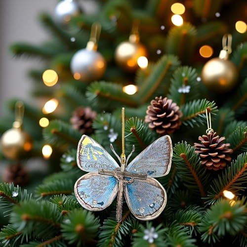 Christmas Tree Ornaments, Decorative Butterfly Cross with Jeremiah Scripture, Black Hanging Holiday Decor Accessories