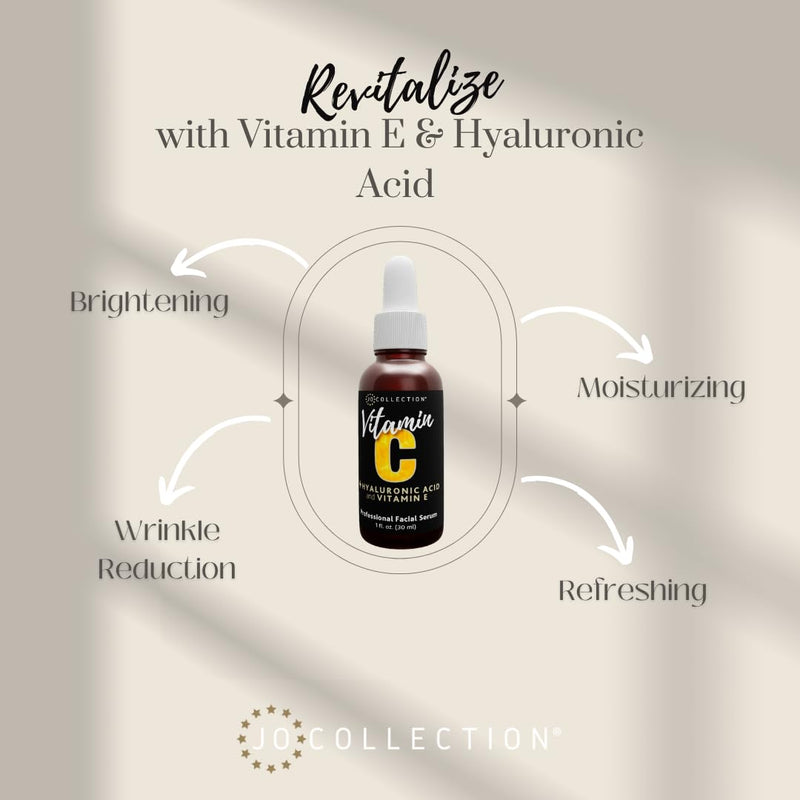 Vitamin C Serum with Hyaluronic Acid and Vitamin E | Thin serum quickly sinks into skin for a bright and glow finish | Boost Radiance | Softens fine lines and wrinkles | No sulfates | 1 Fl oz