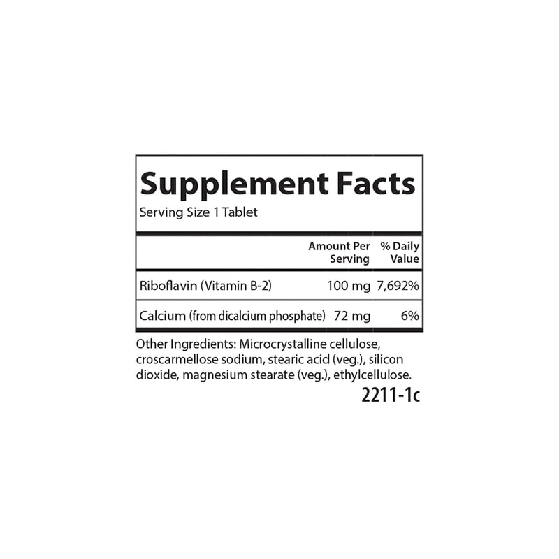 Carlson B-2, 100 mg, Riboflavin, Energy Production, 100 Vegetarian Tablets | Vision Support; Healthy Skin 100 Count (Pack of 1)