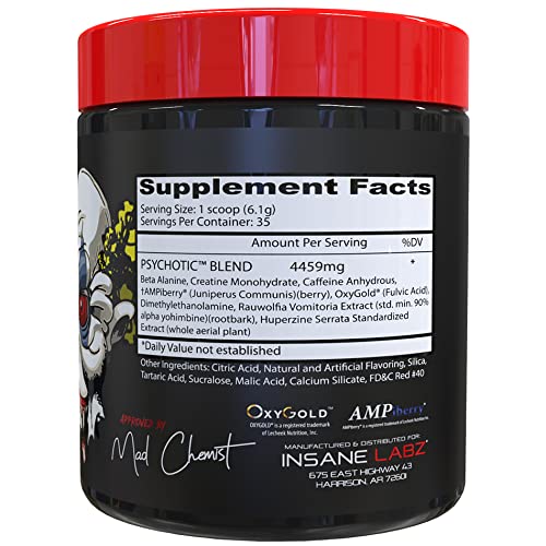 [Australia] - Insane Labz Psychotic, High Stimulant Pre Workout Powder, Extreme Lasting Energy, Focus and Endurance with Beta Alanine, Creatine Monohydrate DMAE, 35 Srvgs (Watermelon) Watermelon 13 Ounce (Pack of 1) 