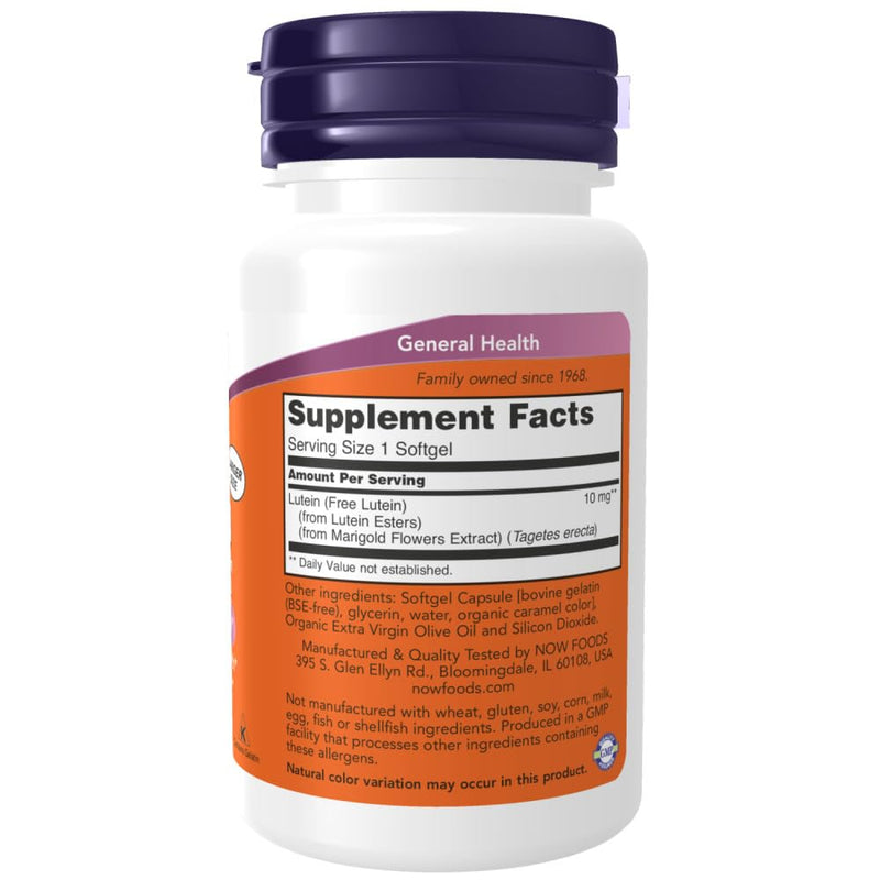 NOW Supplements, Lutein 10 mg with 10 mg of Free Lutein from Lutein Esters, 120 Softgels 1 Count (Pack of 1)