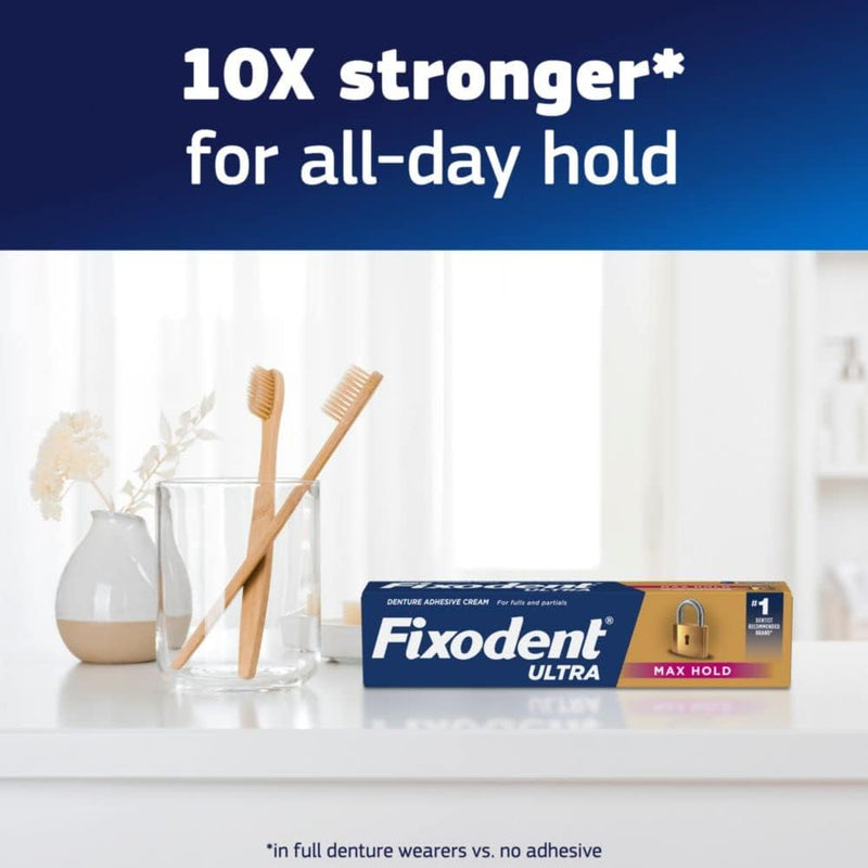 Fixodent Ultra Max Hold Denture Adhesive, 2.2 oz, (Packaging May Vary) (Pack of 2)