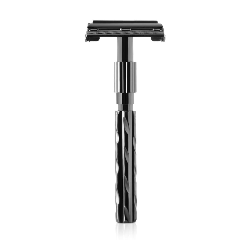 Parker 22R Long Handle Safety Razor – Gunmetal Twist-to-Open Butterfly Design, Heavyweight Brass Frame with Knurled Grip | Includes 5 Platinum Double Edge Blades | Iconic Brandd