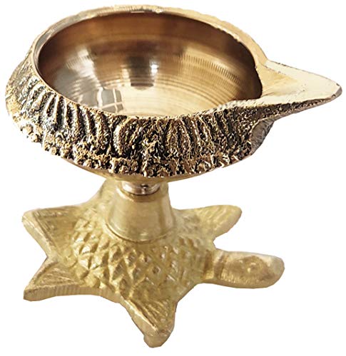 Purpledip Brass Kuber Diya Auspicious Tortoise: Shape Unique Festive Decor for Home Temple (11515A)