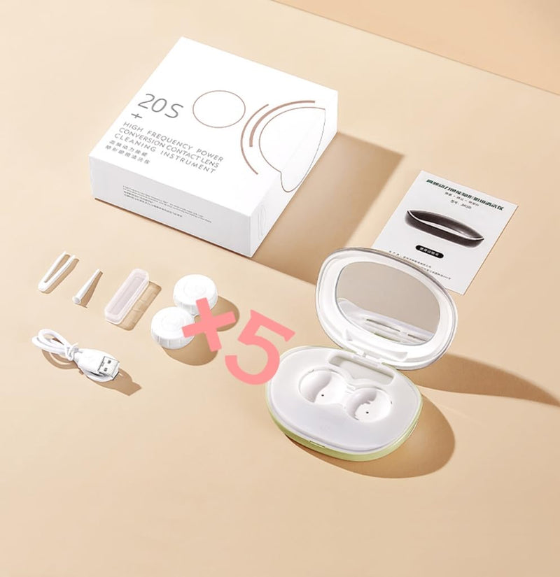 [Australia] - MV7 Ultrasonic Contact Lens Cleaner Machine with Timer Display, Big Mirror & USB Charger, Fit Disposal Soft Lens, Colored Contact Lens, RGP Lens and OK Lens (Pearl White) Pearl White 