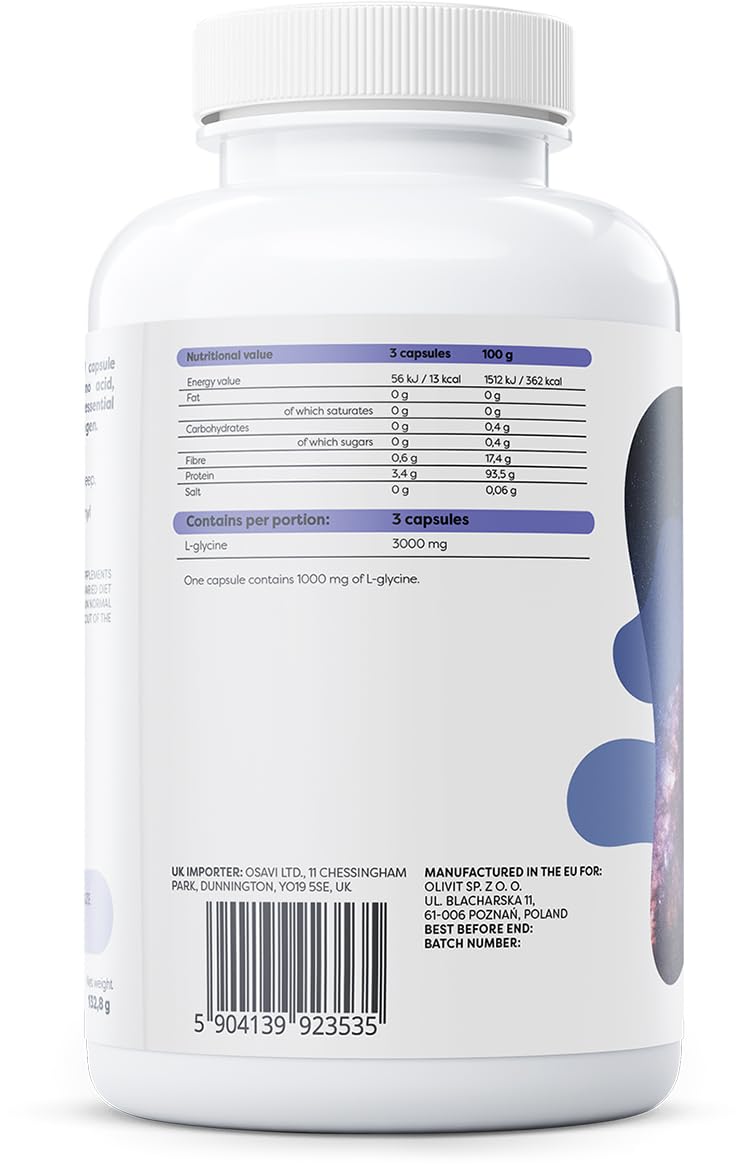 Osavi Glycine 1000mg – 120 Vegan Capsules | High–Potency Glycine for Cognitive & Sleep Support