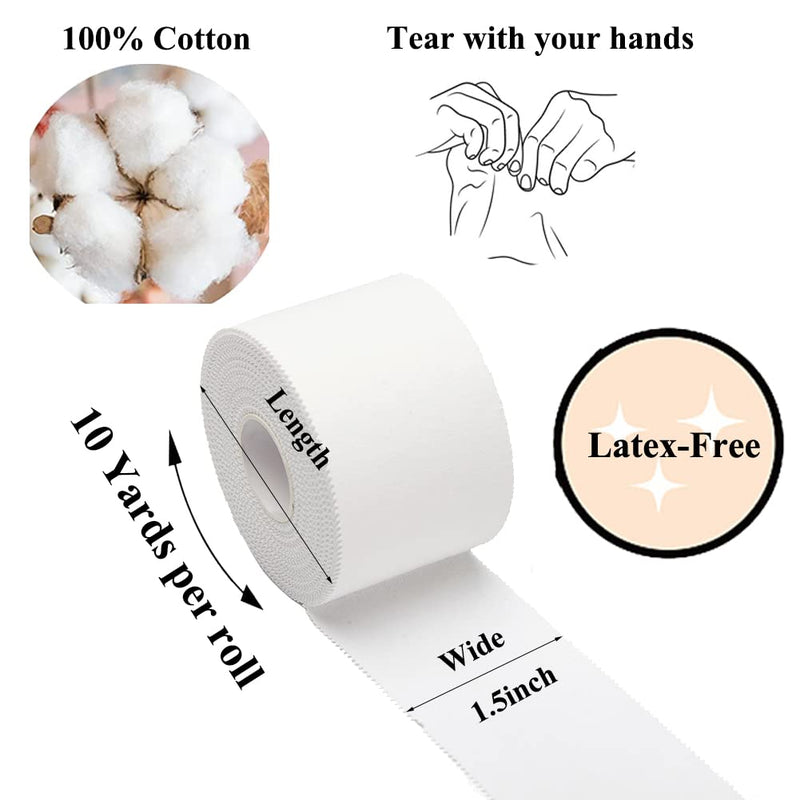 [Australia] - Athletic Tape,5 Pack White Sports Tape,Very Strong No Sticky Residue Wrist Ankle Tape for Gymnastics Boxing Lacrosse Climbing Hockey Bat Injuries Medical (1.5 Inches X 50 Yards) White Athletic Tape (Cotton) -5 Rolls 