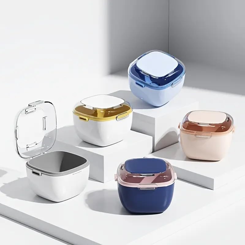 [Australia] - Denture Case Transparent Design Denture Cup with Removable Rinse Basket, Denture Case for Cleaning, Soaking, and Storing Dentures, Mouthguards and Orthodontic Retainers (Light blue) Light blue 