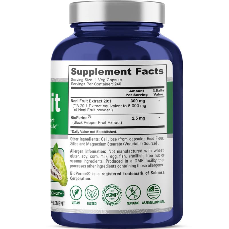 [Australia] - NusaPure Noni Fruit 6,000mg 240 Vegetarian caps (Extract 20:1, Non-GMO, Vegan) 