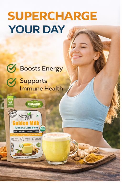 Naturfi Organic Golden Milk Powder with Turmeric, Ceylon Cinnamon, Ginger & Black Pepper | Anti-Inflammatory Turmeric Latte | Ayurvedic Blend | Unsweetened, Vegan, Non-GMO, Keto | 120 Servings, 150g