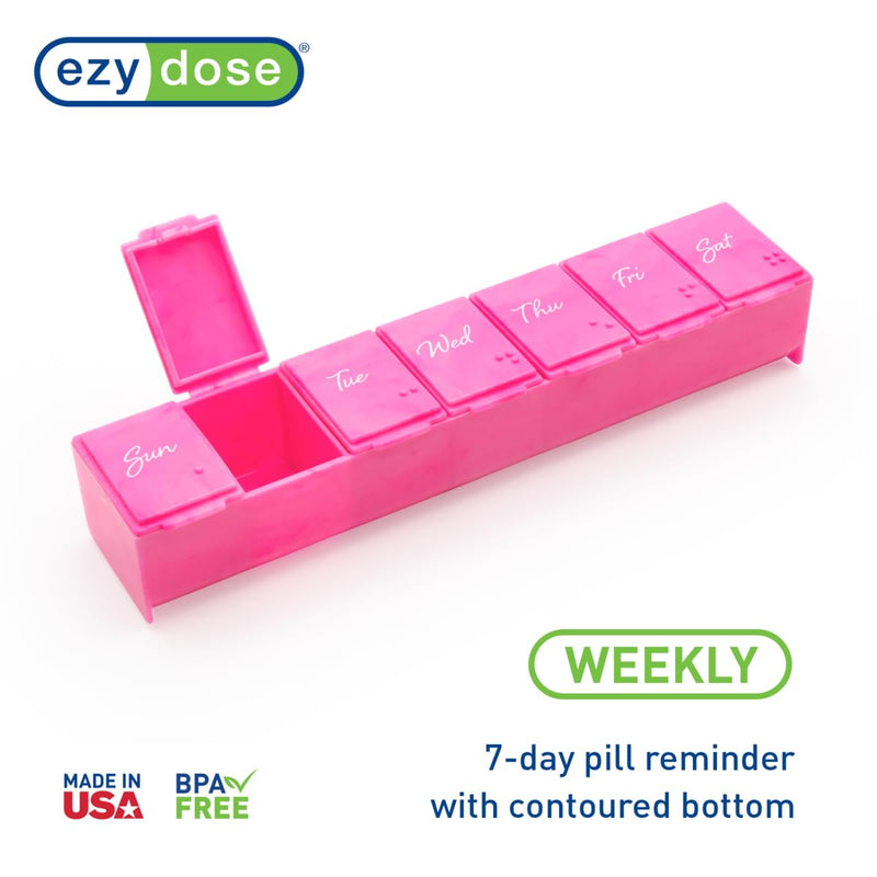 Ezy Dose Weekly (7-Day) Pill Organizer, Large Medicine Planner, Pink | Compact Daily Vitamin & Supplement Medicine Case, Pop Up Compartments, Convenient and Easy to Use, Travel-Friendly, BPA-Free Large 6"x1.3"x0.9"