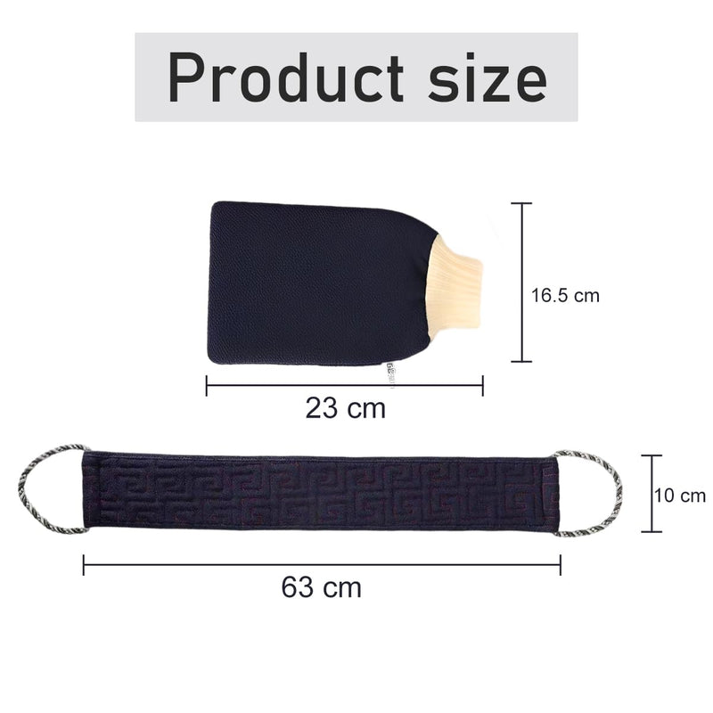 [Australia] - Back scrubber and peeling glove, exfoliating gloves, shower brush back, washing aid to remove dead skin, double-sided, 2 pieces of bath accessories for women and men, bath and shower (navy blue). 