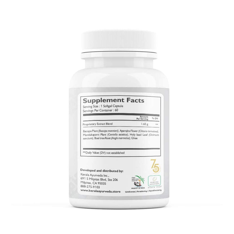 [Australia] - Kerala Ayurveda Brahmi Pearls soft gel capsules with Bacopa - Designed to support overall cognitive health, including memory, focus, and concentration. 60 Count 