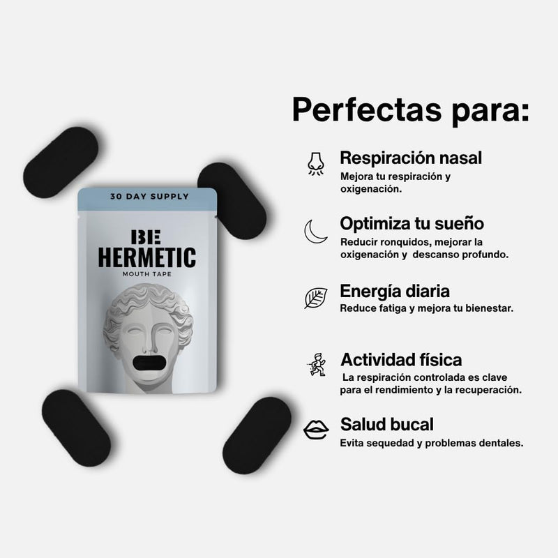 Mouth Tape for Sleeping - 30 Hypoallergenic Strips - Hermetic Mouth Tape - Soft Adhesive, Beard and CPAP Compatible - Improves Sleep, Breathe Nasally, Reduces Snoring and Dryness