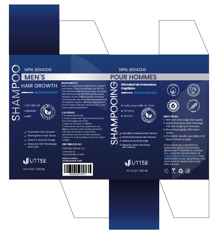 Uttse Biotin Hair Growth Shampoo for Men: Natural Thickening Shampoo with Tea Tree Oil Ginseng Mint for Hair Loss and Thinning Hair - 10.1 fl.oz, Dark Blue