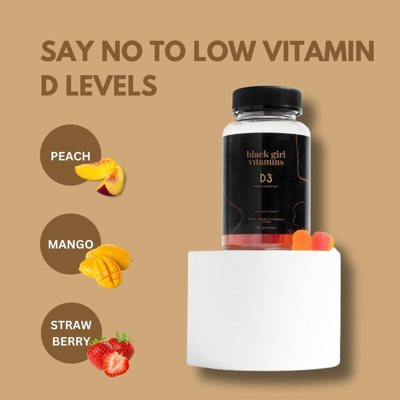 Black Girl Vitamins - Vitamin D3 Gummies, for Immune, Energy, and Bone Support, 2000IU (50mcg) Vitamin D per Serving, Gluten-Free Vitamin D Gummies, 60 Count (2-Pack) 60 Day Supply