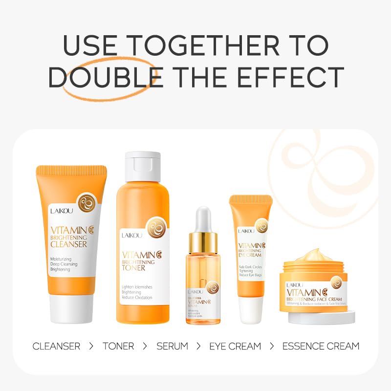 5Pcs Skincare Gift Set for Teenage Girls, Vitamin C Face Skin Care Kit With Cleanser, Toner, Face Serum, Eye Cream, Cream, Travel Skin Care Sets & Kits, Hydrating Facial Kit Skincare Set for Women Men