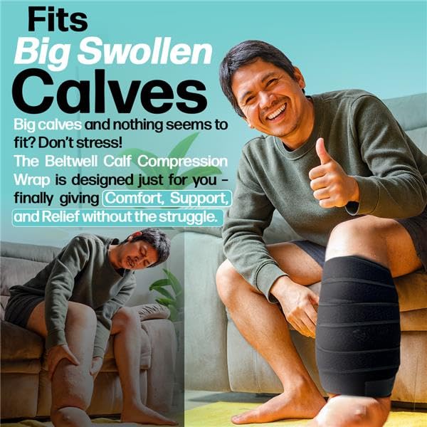 Beltwell® Adjustable Lymphedema Calf Compression Wrap for Swelling, Edema, Lipedema, Circulation, Heaviness, Pain - Easy to put on XXL - TALL Beige