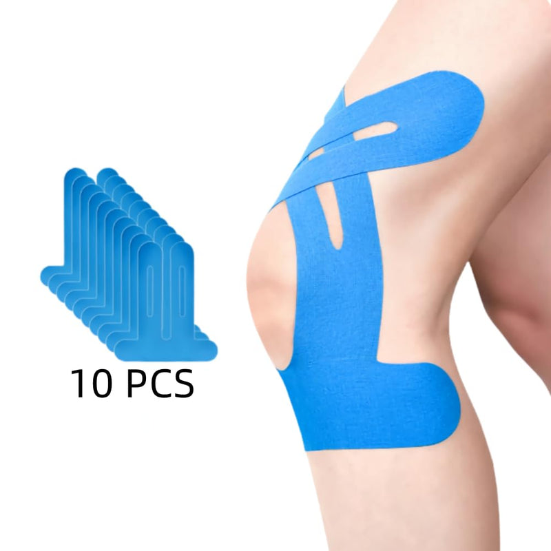 [Australia] - IEADEN Pre-Cut Kinesiology Tape for Knee, 10 Pcs - Waterproof & Elastic, Breathable Latex-Free Cotton Athletic Tape, Provide Support and Stability to Muscle - Ideal for Running, Hiking, Riding, etc. … Blue 